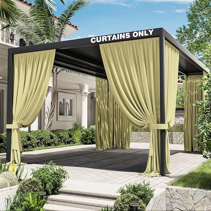 Gazebo Universal Replacement Privacy Curtain,12'×16' Gazebo Outdoor Waterproof Curtains, 4-Panels Sidewall Curtains with Double Zipper for Patio Canopy, Garden and Backyard (Curtain Only)