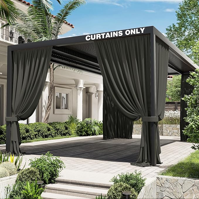 Gazebo Universal Replacement Privacy Curtain,12'×20' Gazebo Outdoor Waterproof Curtains, 4-Panels Sidewall Curtains with Double Zipper for Patio Canopy, Garden and Backyard (Curtain Only)