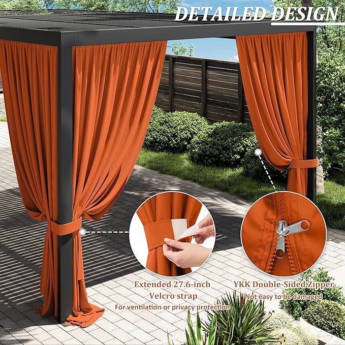 Gazebo Universal Replacement Privacy Curtain,12'×20' Gazebo Outdoor Waterproof Curtains, 4-Panels Sidewall Curtains with Double Zipper for Patio Canopy, Garden and Backyard (Curtain Only)