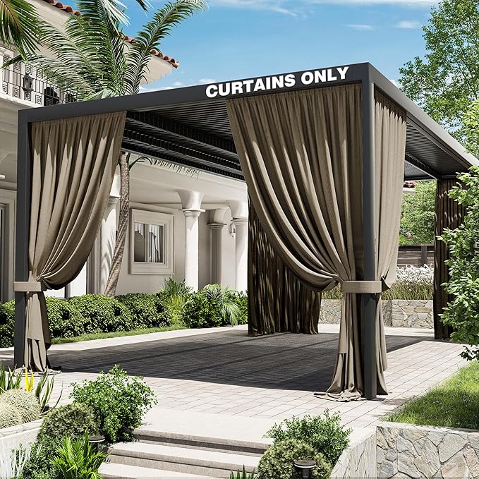 Gazebo Universal Replacement Privacy Curtain,12'×20' Gazebo Outdoor Waterproof Curtains, 4-Panels Sidewall Curtains with Double Zipper for Patio Canopy, Garden and Backyard (Curtain Only)