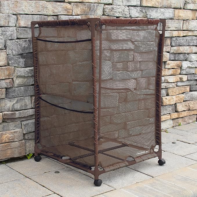 Essentially Yours Rolling Pool Storage Organizer Bin, Medium, (25.4" W x 25.4" L x 40" H), Brown Style 417227
