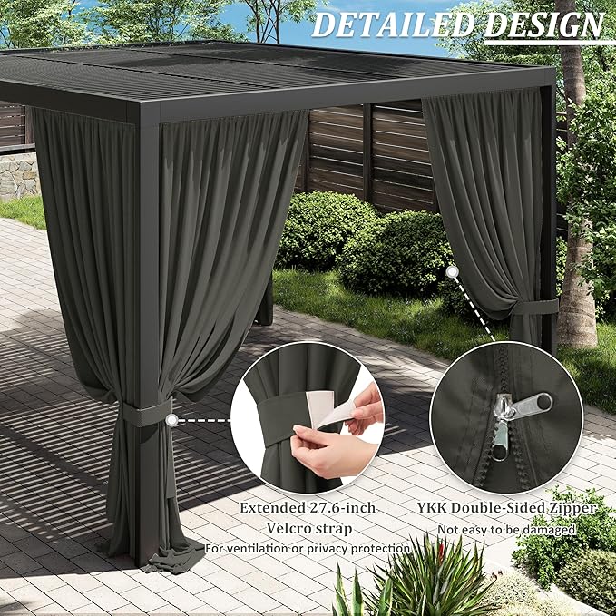 Gazebo Universal Replacement Privacy Curtain,10'×13' Gazebo Outdoor Waterproof Curtains, 4-Panels Sidewall Curtains with Double Zipper for Patio Canopy, Garden and Backyard (Curtain Only)