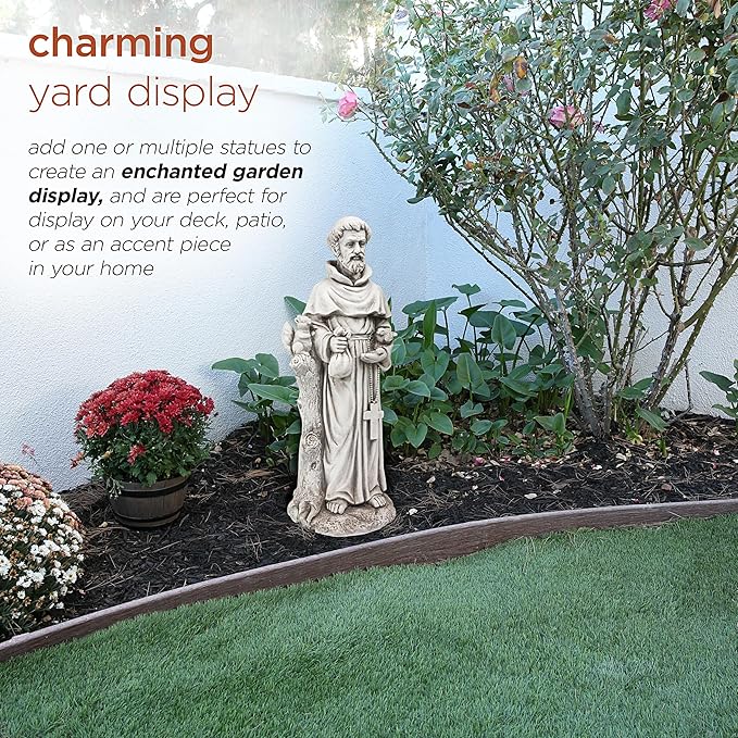 Alpine Corporation QFC102 Outdoor Saint Francis Garden Standing Statue, 31" Tall, Gray