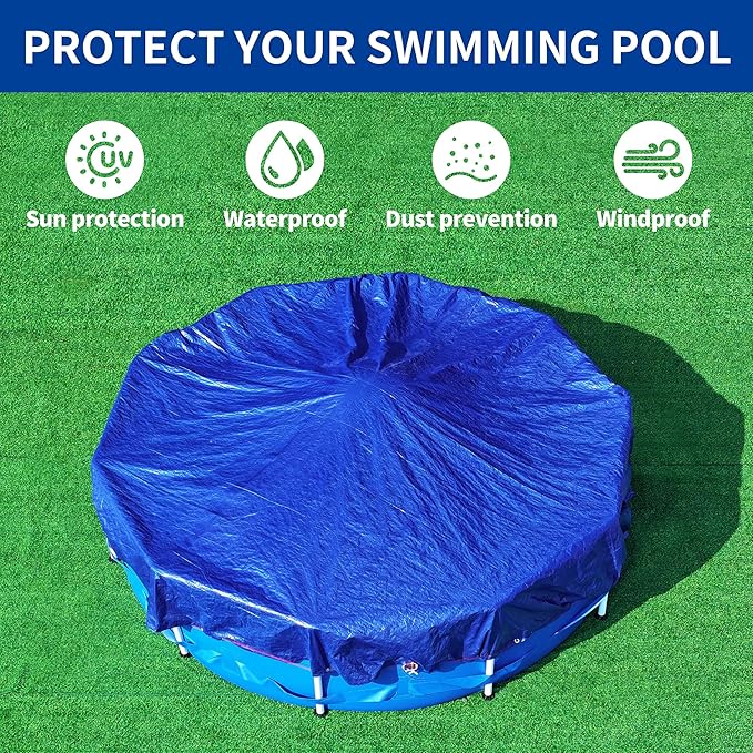 14Ft Pool Covers for(10Ft)Above Ground Pools, Winter Pool Cover,Heavy Duty Above Ground Pool Cover Includes Winch and Cable,UV Protection, Strength&Durability,Blue/Black(Cover Only)