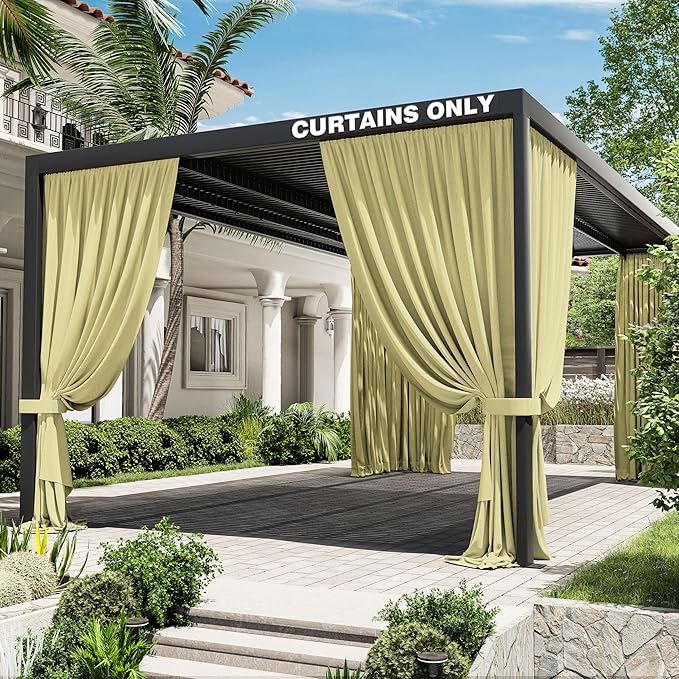 Gazebo Universal Replacement Privacy Curtain,12'×20' Gazebo Outdoor Waterproof Curtains, 4-Panels Sidewall Curtains with Double Zipper for Patio Canopy, Garden and Backyard (Curtain Only)