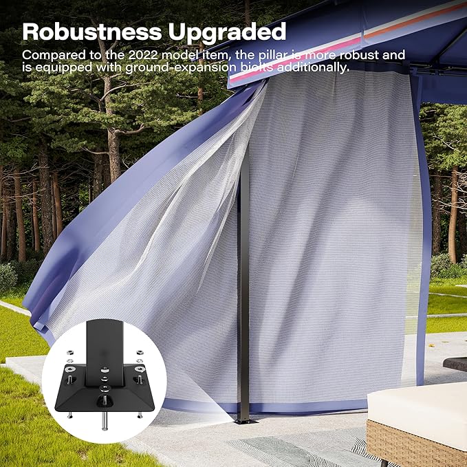 Outdoor Patio Gazebo 10FT, Heavy Duty Party Tent & Shelter with 2-Tier Roof and Expansion Bolts, Mosquito Nettings and Privacy Screens for Backyard, Garden, Poolside, Classic Blue