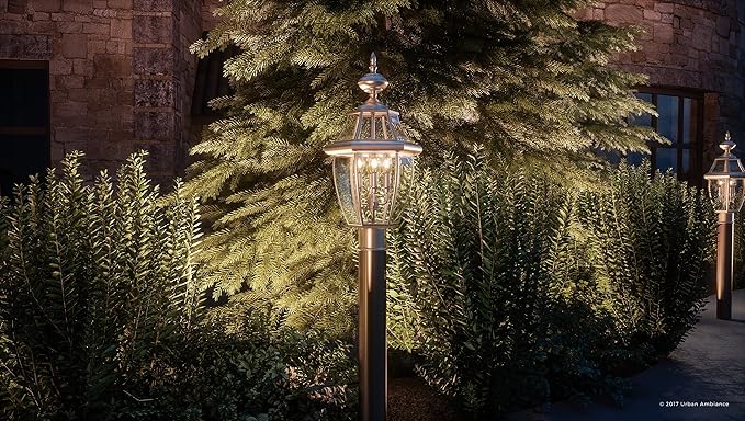 Urban Ambiance Luxury Colonial Outdoor Post Light, Large Size: 23" H x 12.5" W, with Tudor Style Elements, Versatile Design, Classy Aged Silver Finish and Beveled Glass, UQL1151