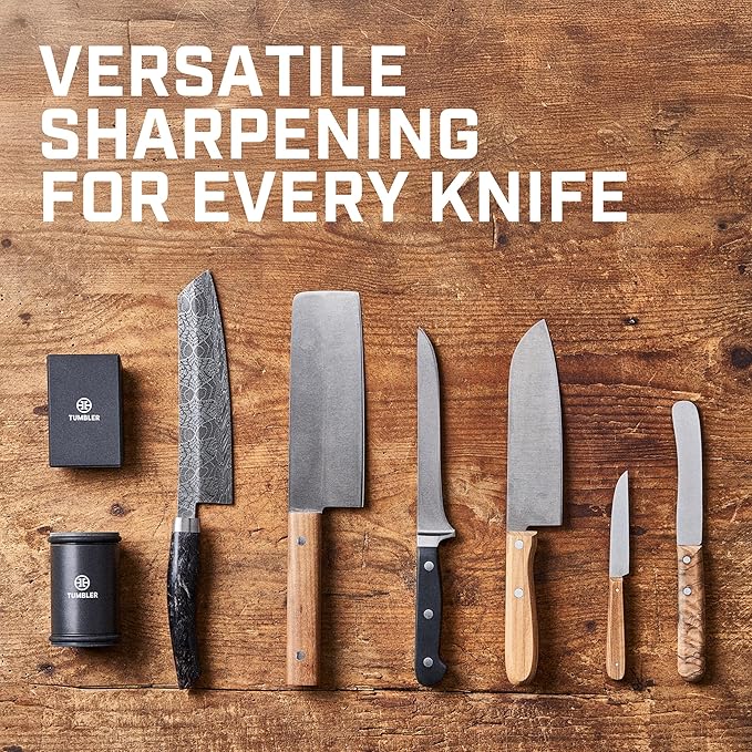 TUMBLER Pro Rolling Knife Sharpener™ - Knife Sharpening Made Easy - Rolling Knife Sharpening Kit with Removable Disc System - Includes 4-Layer Diamond Sharpening Disc & EdgeBoost Ceramic Disc (Black)