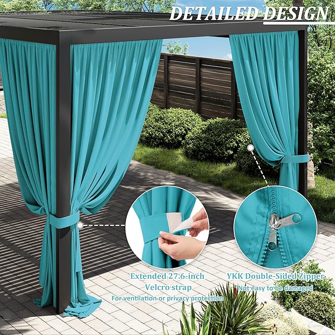 Gazebo Universal Replacement Privacy Curtain,12'×16' Gazebo Outdoor Waterproof Curtains, 4-Panels Sidewall Curtains with Double Zipper for Patio Canopy, Garden and Backyard (Curtain Only)