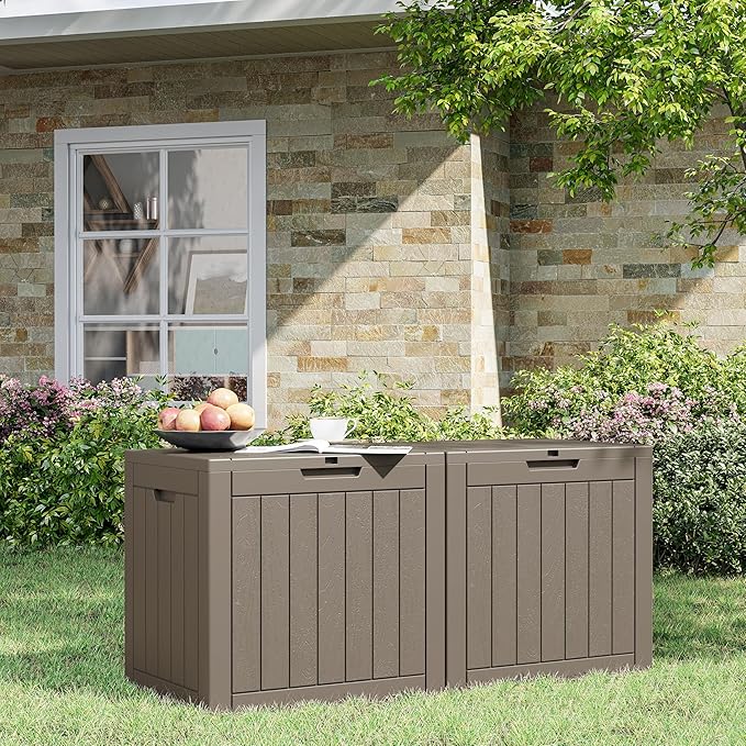 Outdoor Storage Box,2 Packs 31 Gallon Deck Box, Large Resin Storage Cabinet for Gardening Tools, Patio Pillow, Lockable, Waterproof and UV Resistant
