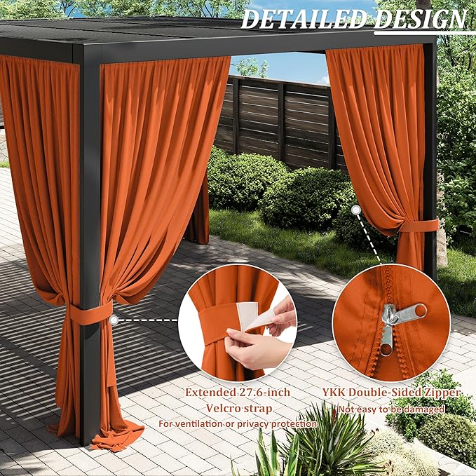 Gazebo Universal Replacement Privacy Curtain,12'×14' Gazebo Outdoor Waterproof Curtains, 4-Panels Sidewall Curtains with Double Zipper for Patio Canopy, Garden and Backyard (Curtain Only)