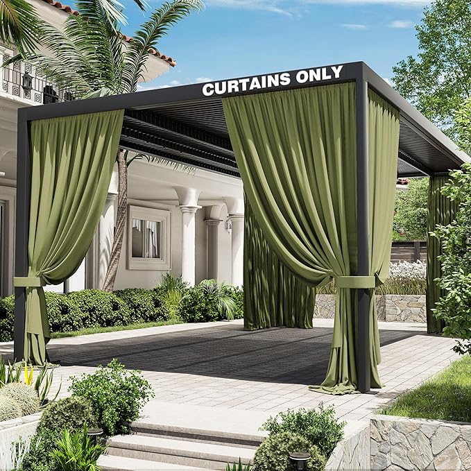 Gazebo Universal Replacement Privacy Curtain,12'×20' Gazebo Outdoor Waterproof Curtains, 4-Panels Sidewall Curtains with Double Zipper for Patio Canopy, Garden and Backyard (Curtain Only)