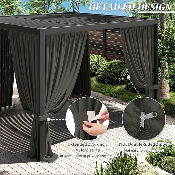 Gazebo Universal Replacement Privacy Curtain,10'×10' Gazebo Outdoor Waterproof Curtains, 4-Panels Sidewall Curtains with Double Zipper for Patio Canopy, Garden and Backyard (Curtain Only)