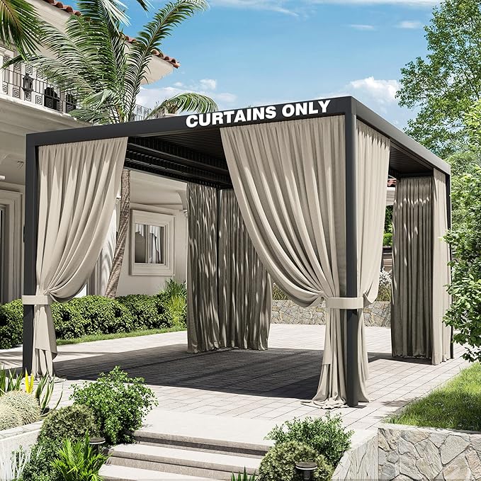 Gazebo Universal Replacement Privacy Curtain,10'×13' Gazebo Outdoor Waterproof Curtains, 4-Panels Sidewall Curtains with Double Zipper for Patio Canopy, Garden and Backyard (Curtain Only)