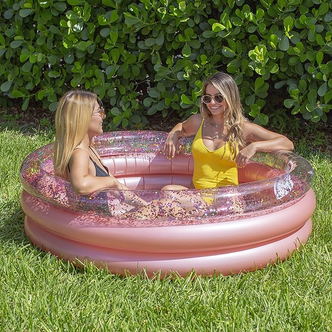 Poolcandy Inflatable Sunning Pools for up to 3 Adults (Rose Gold with Glitter Inflatable Sunning Pool)