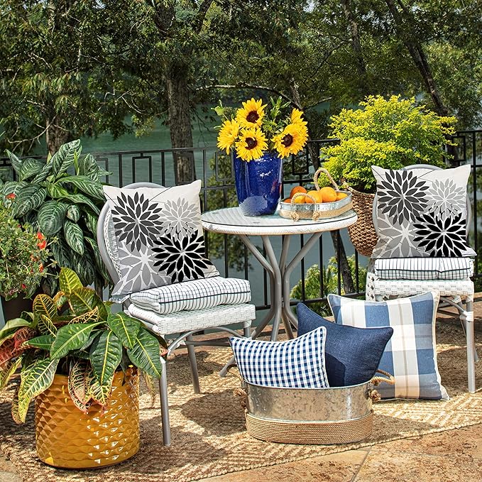 DFXSZ Outdoor Throw Pillow Covers 20x20 Inch Set of 2 Waterproof Spring Summer Geometric Elegant Black Grey Outdoor Pillow Covers for Patio Funiture Garden Couch 158X20