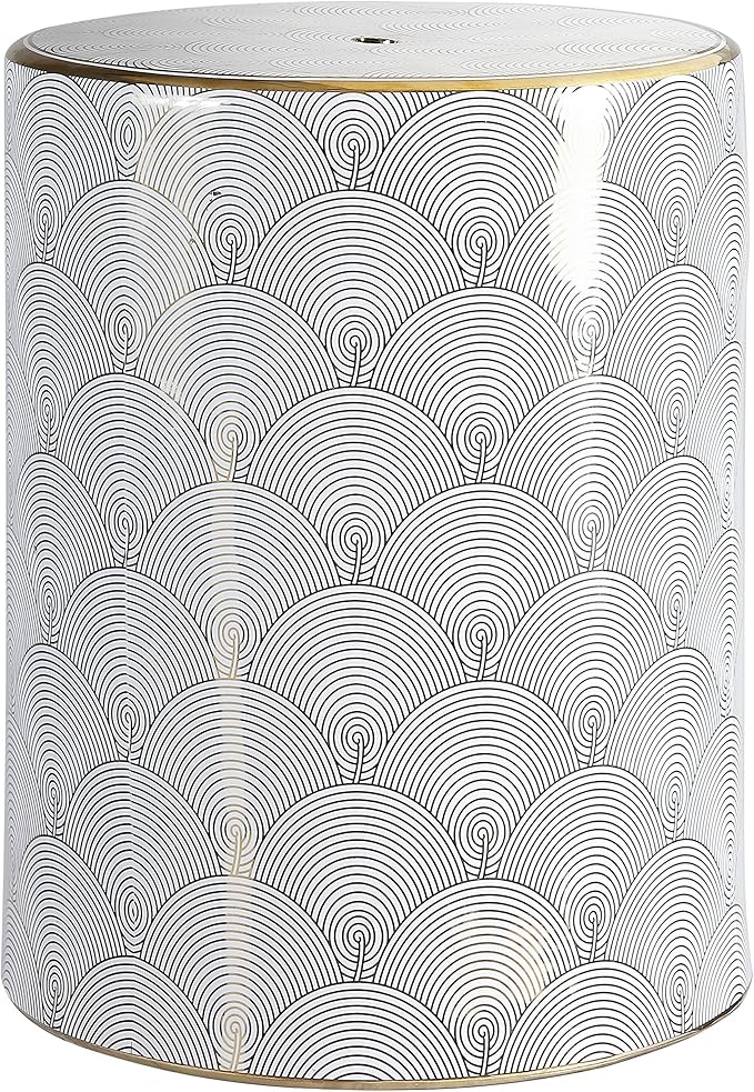 JONATHAN Y TBL1001A Fish Scale 17" Modern Ceramic Indoor/Outdoor Garden Stool, Coastal, Contemporary, Transitional, Side Table, Plant Stand, Spill-Proof, Living Room, Garden Room, Patio, White/Gold
