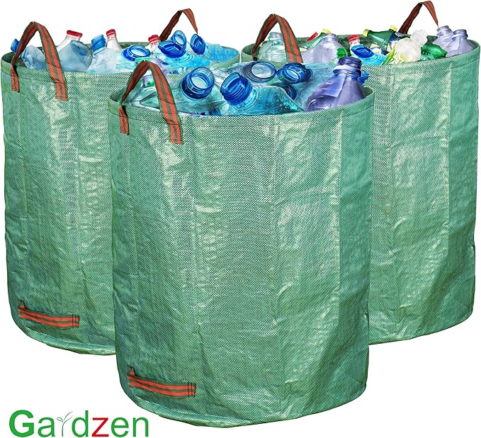 Gardzen 6-Pack 72 Gallon Yard Waste Bags, Reusable Heavy Duty Collapsible Garden Leaf Bags with Plastic Ring, Stand-Up Yard Waste Bin for Leaves, Lawn Debris & Grass Clippings