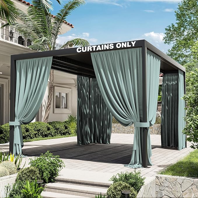 Gazebo Universal Replacement Privacy Curtain,10'×13' Gazebo Outdoor Waterproof Curtains, 4-Panels Sidewall Curtains with Double Zipper for Patio Canopy, Garden and Backyard (Curtain Only)