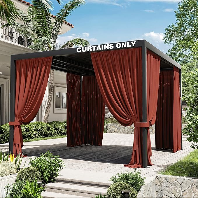 Gazebo Universal Replacement Privacy Curtain,10'×10' Gazebo Outdoor Waterproof Curtains, 4-Panels Sidewall Curtains with Double Zipper for Patio Canopy, Garden and Backyard (Curtain Only)