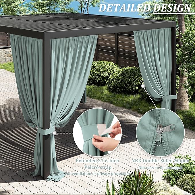Gazebo Universal Replacement Privacy Curtain,10'×13' Gazebo Outdoor Waterproof Curtains, 4-Panels Sidewall Curtains with Double Zipper for Patio Canopy, Garden and Backyard (Curtain Only)