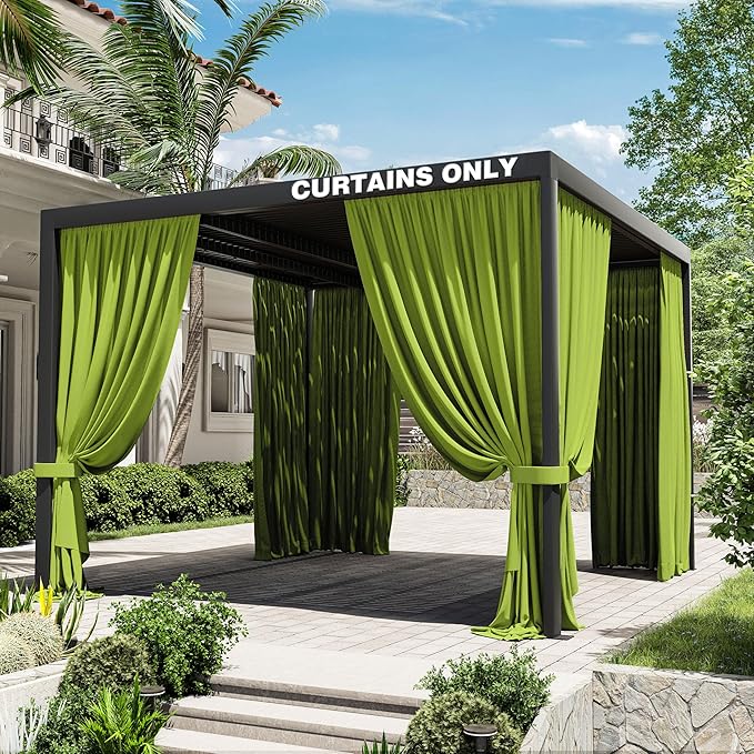 Gazebo Universal Replacement Privacy Curtain,10'×10' Gazebo Outdoor Waterproof Curtains, 4-Panels Sidewall Curtains with Double Zipper for Patio Canopy, Garden and Backyard (Curtain Only)