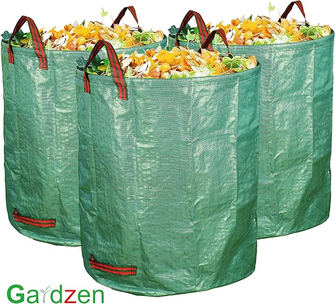 Gardzen 6-Pack 72 Gallon Yard Waste Bags, Reusable Heavy Duty Collapsible Garden Leaf Bags with Plastic Ring, Stand-Up Yard Waste Bin for Leaves, Lawn Debris & Grass Clippings