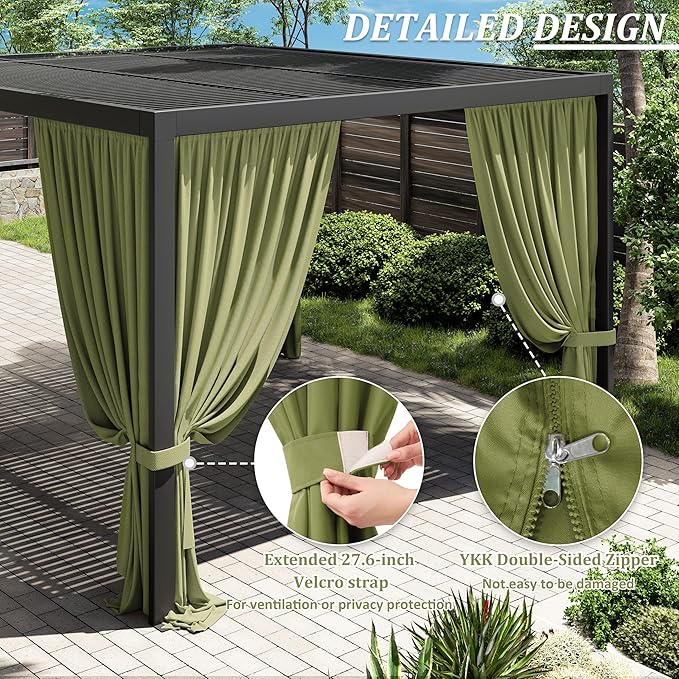 Gazebo Universal Replacement Privacy Curtain,10'×13' Gazebo Outdoor Waterproof Curtains, 4-Panels Sidewall Curtains with Double Zipper for Patio Canopy, Garden and Backyard (Curtain Only)