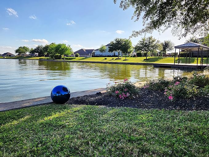 Lulu Decor, 12 Stainless Steel Gazing Ball, Shiny Garden Decoration (Blue)