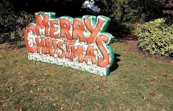 Rasta Imposta 9 Foot Merry Christmas Inflatable Yard Decoration Lawn Sign with Bright LED Lights Outdoor Weather Resistant - 9 x 5 FT Tall
