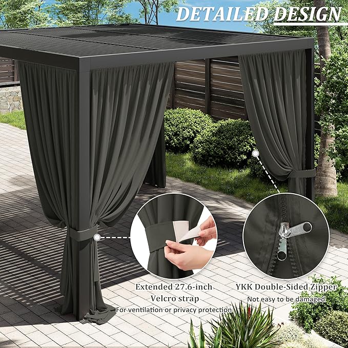 Gazebo Universal Replacement Privacy Curtain,10'×12' Gazebo Outdoor Waterproof Curtains, 4-Panels Sidewall Curtains with Double Zipper for Patio Canopy, Garden and Backyard (Curtain Only)