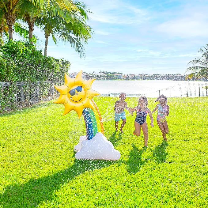PoolCandy Inflatable Rainbow - Five Foot Tall Giant Sun Shower Sprinkler - Summer Fun All Ages.
