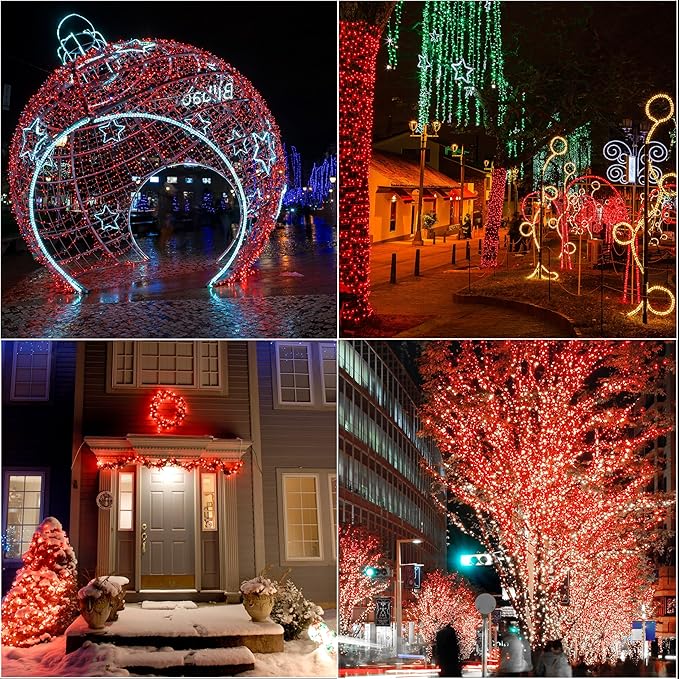 33ft Christmas Decorative Mini Lights, 100 LED Transparent Wire Fairy Starry String Lights Plug in, 11 Lighting Modes, for Indoor Outdoor Xmas Tree Wedding Party Decoration (red)