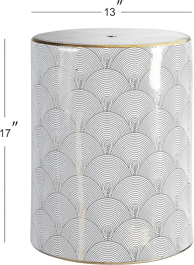 JONATHAN Y TBL1001A Fish Scale 17" Modern Ceramic Indoor/Outdoor Garden Stool, Coastal, Contemporary, Transitional, Side Table, Plant Stand, Spill-Proof, Living Room, Garden Room, Patio, White/Gold