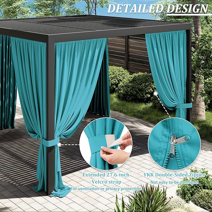 Gazebo Universal Replacement Privacy Curtain,10'×10' Gazebo Outdoor Waterproof Curtains, 4-Panels Sidewall Curtains with Double Zipper for Patio Canopy, Garden and Backyard (Curtain Only)