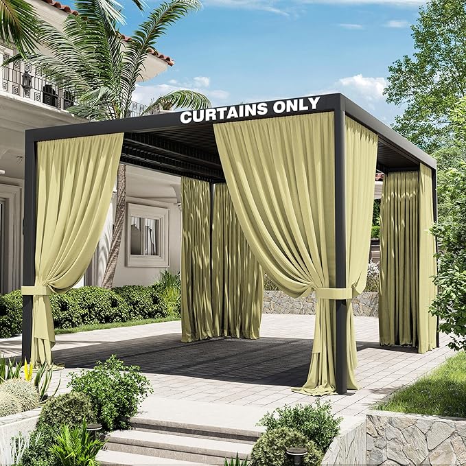 Gazebo Universal Replacement Privacy Curtain,10'×13' Gazebo Outdoor Waterproof Curtains, 4-Panels Sidewall Curtains with Double Zipper for Patio Canopy, Garden and Backyard (Curtain Only)