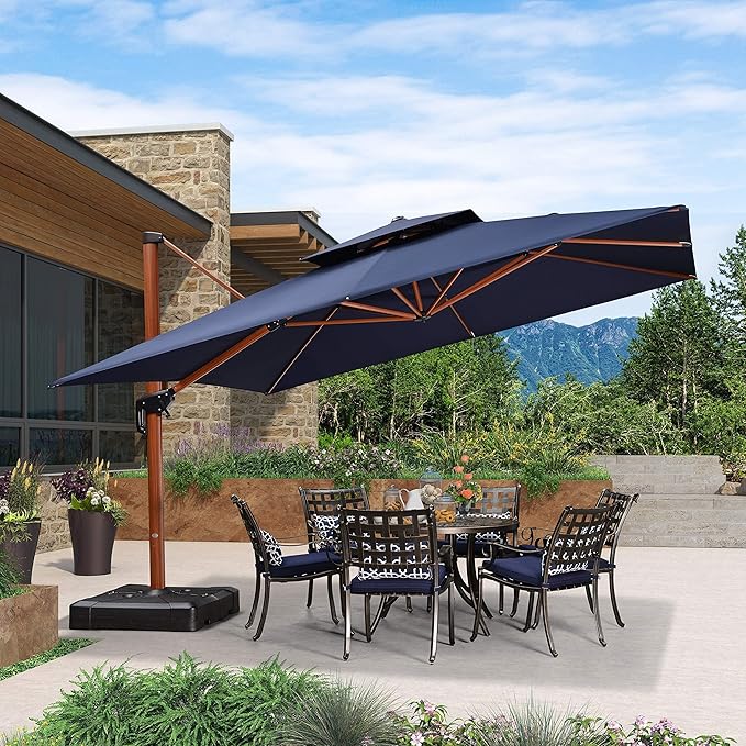 PURPLE LEAF 12ft Patio Umbrella Outdoor Square Umbrellas Large Cantilever Umbrella Windproof Offset Umbrellas Heavy Duty Sun Umbrella for Garden Deck Pool Patio, Navy Blue