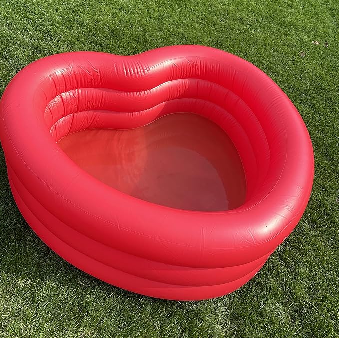Ban.do Red Heart-Shaped Inflatable Swimming Pool, Large Blow Up Pool Fits 2-3 Adults, Red Heart