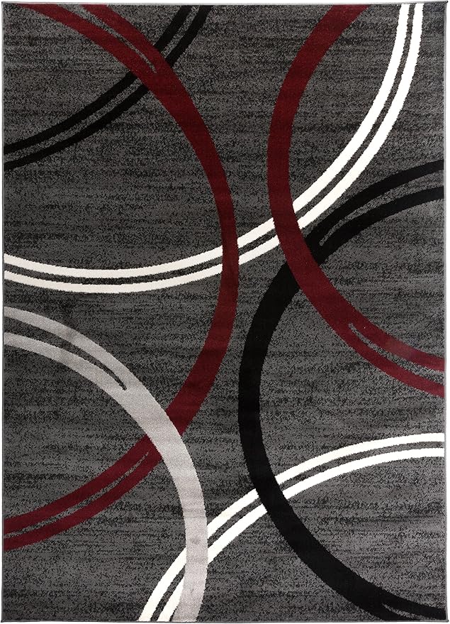 Rugshop Modern Wavy Circles Design Area Rug 5' 3" x 7' 3" Red
