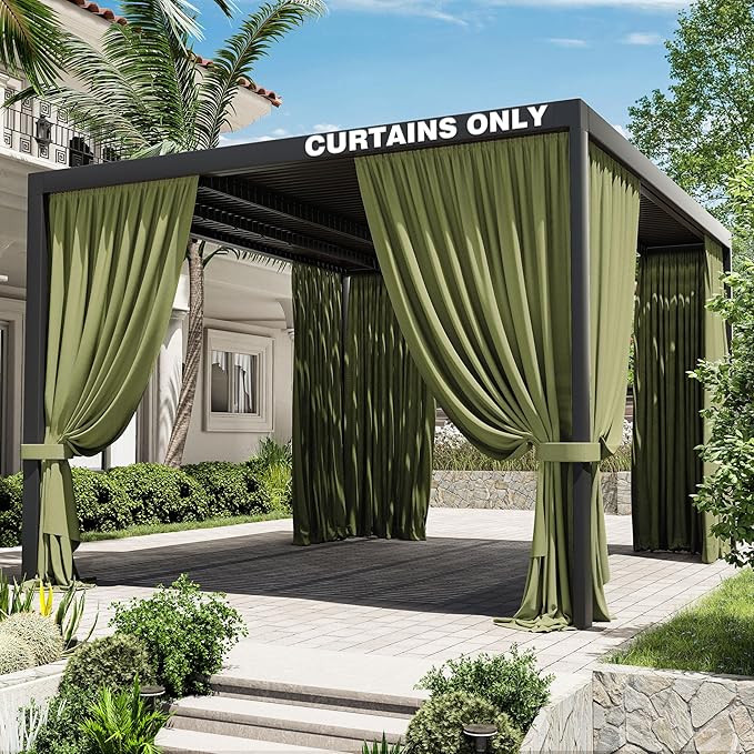 Gazebo Universal Replacement Privacy Curtain,12'×14' Gazebo Outdoor Waterproof Curtains, 4-Panels Sidewall Curtains with Double Zipper for Patio Canopy, Garden and Backyard (Curtain Only)