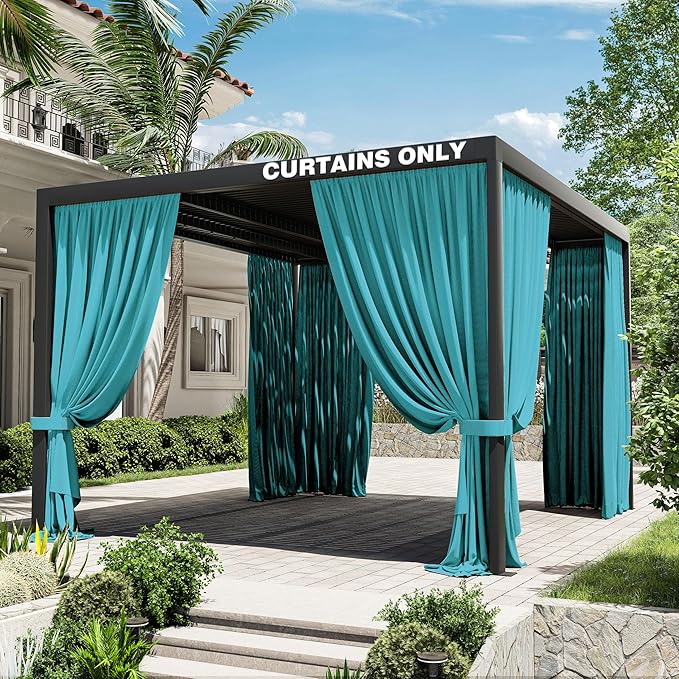 Gazebo Universal Replacement Privacy Curtain,10'×12' Gazebo Outdoor Waterproof Curtains, 4-Panels Sidewall Curtains with Double Zipper for Patio Canopy, Garden and Backyard (Curtain Only)