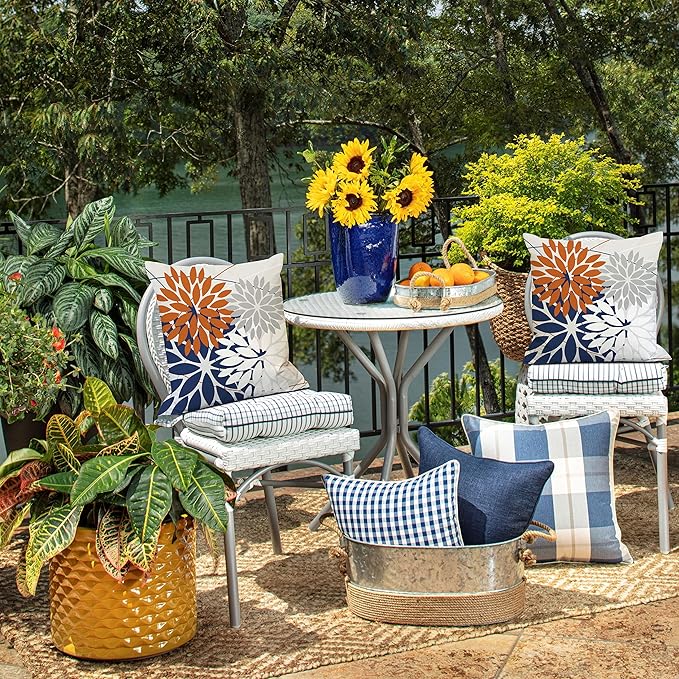 DFXSZ Outdoor Throw Pillow Covers 20x20 Inch Set of 2 Waterproof Spring Summer Geometric Elegant Orange Blue Outdoor Pillow Covers for Patio Funiture Garden Couch 158V20