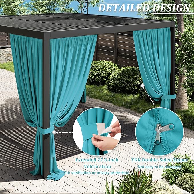 Gazebo Universal Replacement Privacy Curtain,10'×13' Gazebo Outdoor Waterproof Curtains, 4-Panels Sidewall Curtains with Double Zipper for Patio Canopy, Garden and Backyard (Curtain Only)
