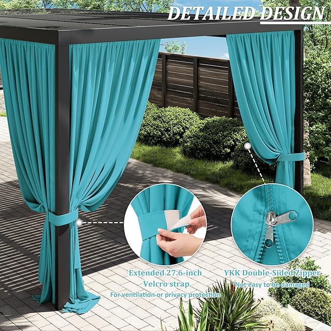Gazebo Universal Replacement Privacy Curtain,12'×20' Gazebo Outdoor Waterproof Curtains, 4-Panels Sidewall Curtains with Double Zipper for Patio Canopy, Garden and Backyard (Curtain Only)