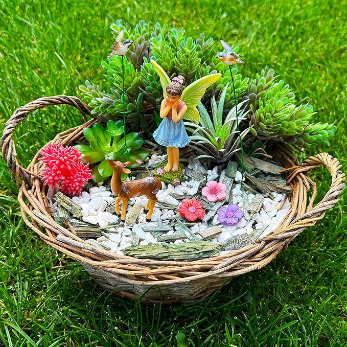 Mood Lab Fairy Garden - Miniature Accessories and Figurines Kit - Deer Set of 7 pcs - for Outdoor or House Decor