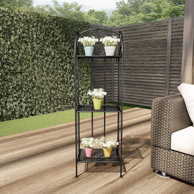 Pure Garden Plant Stand 2-Tiered Indoor or Outdoor Decorative Vintage Look Wrought Iron Garden Cart for Patio, Deck, Home or Lawn (Black)