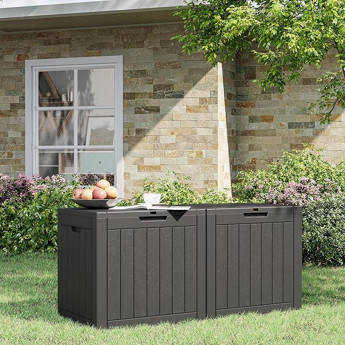 Outdoor Storage Box, 31 Gallon Deck Box, Large Resin Storage Cabinet for Gardening Tools, Patio Pillow, Lockable, Waterproof and UV Resistant