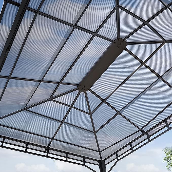 TOOLPORT Hardtop Gazebo 10x13 ft with Aluminum Frame and Approx. 8 mm Polycarbonate Roof - Side Panels in Champagne