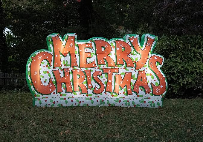 Rasta Imposta 9 Foot Merry Christmas Inflatable Yard Decoration Lawn Sign with Bright LED Lights Outdoor Weather Resistant - 9 x 5 FT Tall