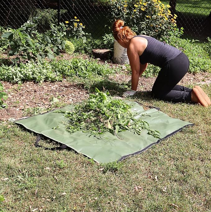 Garden and Landscape Bag, Portable Leaf and Weed Tarp with Handles, Reusable Leaf Bag, 48" X 56" Weed and Landscape Tarp